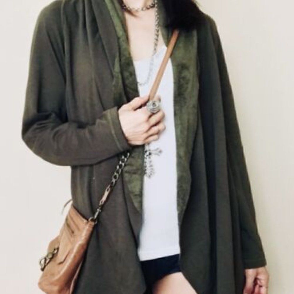 Anthropologie Morrison Draped Fleece Cardigan By DREW Olive Green -Medium - NWOT